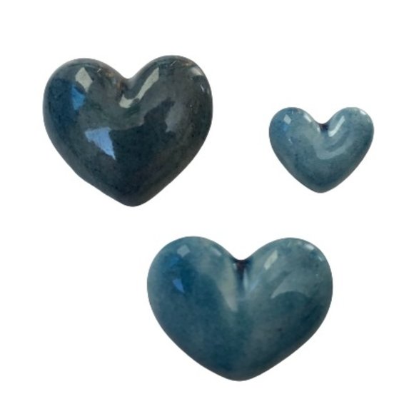 Vintage Blue Puffy Glaze Clay Heart Brooch - Picture 1 of 3